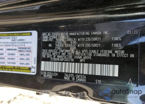 2023 Lexus Rx 500H F Sport z USA, uszkodzony, nr VIN 2T2BCMEA8PC003796